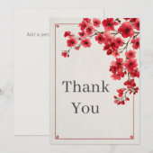 Rote Florale Faux-Texturpapier-Dankeskarten Einladung (Vorne/Hinten)