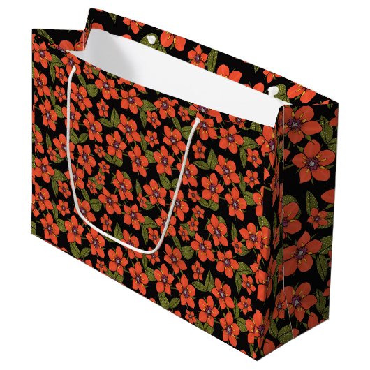 Rote florale Geschenktasche Große Geschenktüte (Vorderseite Schrägansicht)