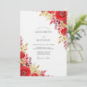 Rote florale Hochzeit Einladung (Stehend Vorderseite)