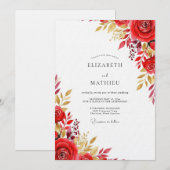 Rote florale Hochzeit Einladung (Vorne/Hinten)