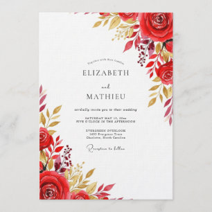 Rote florale Hochzeit Einladung
