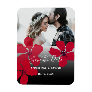 Rote florale Hochzeit-Save-the-Date-Einladung Magnet