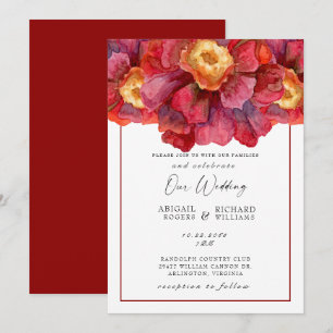 Rote Florale Hochzeit Tuscan Kräftig und Lebendig Einladung