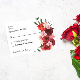 Rote Florale Keine Mahlzeit RSVP Karte