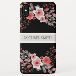 Rote Florale Moderne Schwarze Elegante Name Case-Mate iPhone Hülle