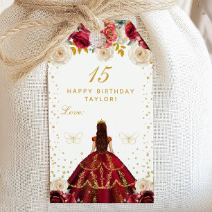 Rote Florale Prinzessin Alles Gute zum Geburtstag Geschenkanhänger