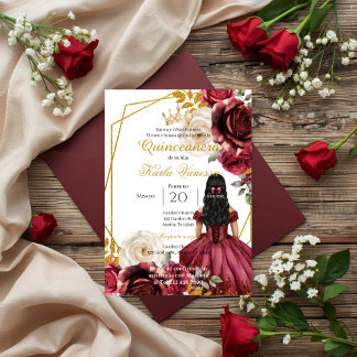 Rote Florale Quinceanera Einladung