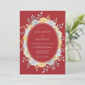 Rote florale Romantik-Hochzeit Einladung (Stehend Vorderseite)