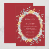 Rote florale Romantik-Hochzeit Einladung (Vorne/Hinten)