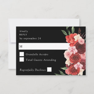 Rote Florale Schwarze Keine Mahlzeit RSVP  Karte