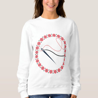 Rote florale Stickerei Nadel und Faden Ästhetik Sweatshirt