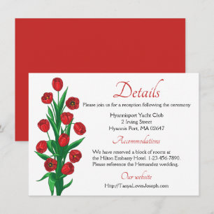 Rote florale Tulpen-Hochzeitsdetails / Anweisungen Einladung
