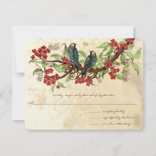 Rote florale Vintage-Vögel sitzen im Hochzeitsbaum RSVP Karte