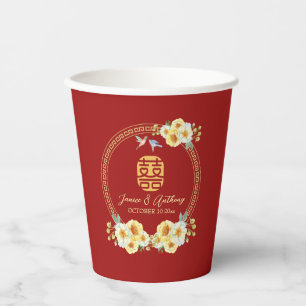 Rote florale Vogel-Chinesische Hochzeit Pappbecher