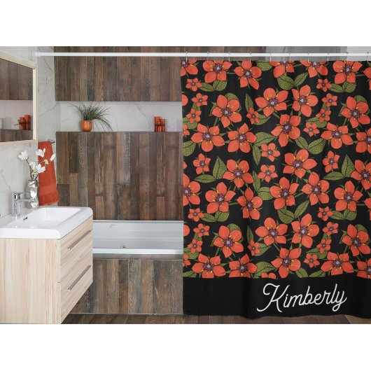 Rote florale Wasserfarbe-Monogramm Duschvorhang