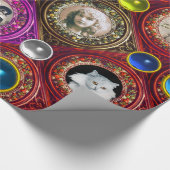 ROTE FLORALISCHE CHRISTMAS KROWNS,BLAUE GEMS FOTO GESCHENKPAPIER (Ecke)