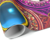 ROTE FLORALISCHE CHRISTMAS KROWNS,BLAUE GEMS FOTO GESCHENKPAPIER (Rolleneckpunkt)