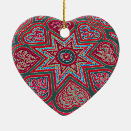 Rote Folk Art Hearts Keramikornament (Hinten)
