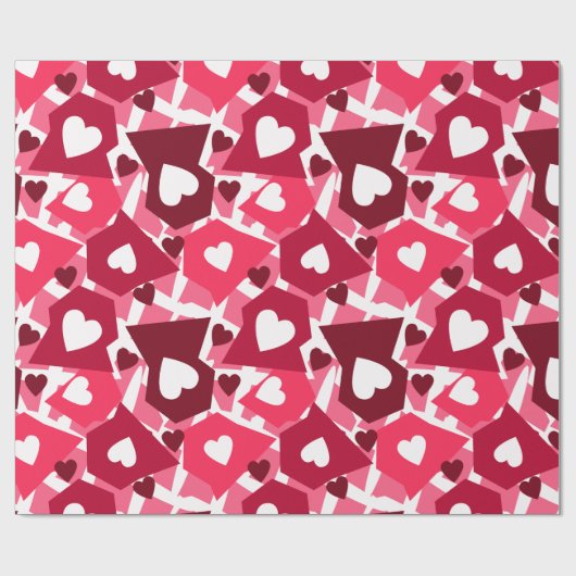 Rote Formen mit weißem Herzen Geschenkpapier (Flach)
