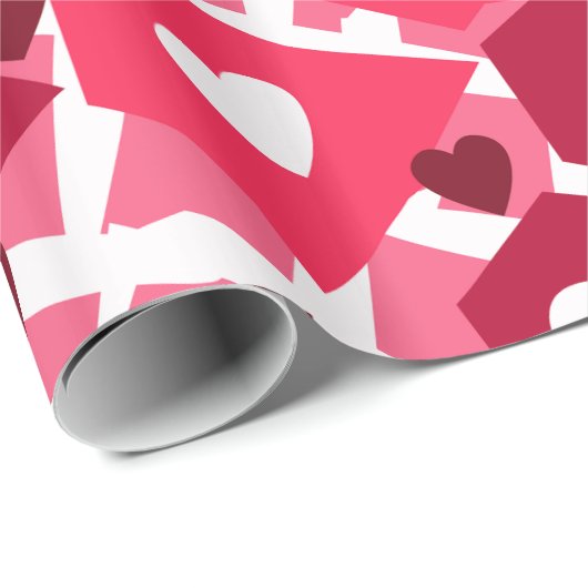 Rote Formen mit weißem Herzen Geschenkpapier (Rolleneckpunkt)