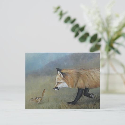 Rote Fox Begegnung Kunst Postkarte (Stehend Vorderseite)