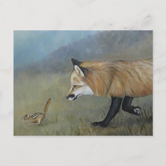Rote Fox Begegnung Kunst Postkarte (Vorderseite)