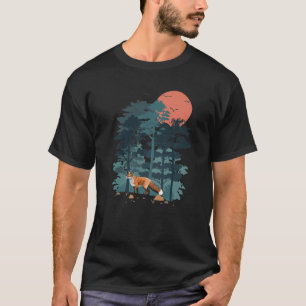 Rote Foxe Pine Tree Sky Birds T-Shirt