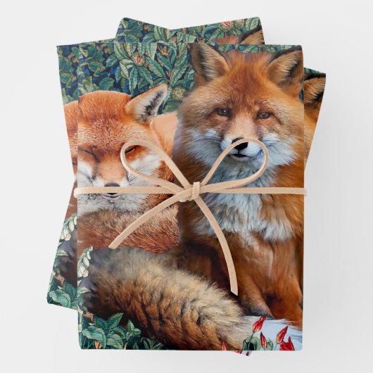 ROTE FOXE UNTER GRÖSSE, FOLIAGE UND BLUME GESCHENKPAPIER SET (Beispiel)