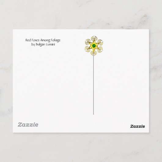 ROTE FOXE UNTER GRÖSSE, FOLIAGE UND BLUME POSTKARTE (Rückseite)