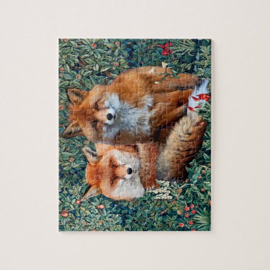 ROTE FOXE UNTER GRÖSSE, FOLIAGE UND BLUME PUZZLE (Vertikal)