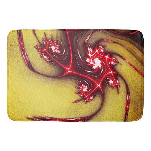 Rote Fraktal-Eidechse auf weich ockerfarbener Text Badematte (Vorderseite)