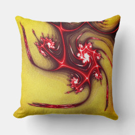 Rote Fraktal-Eidechse auf weich ockerfarbener Text Kissen