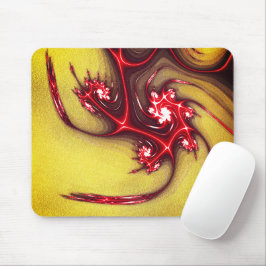 Rote Fraktal-Eidechse auf weich ockerfarbener Text Mousepad