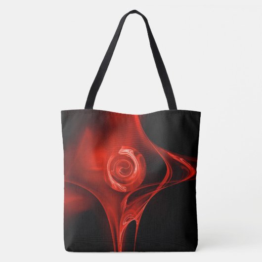 ROTE FRAKTAL ROSE IN SCHWARZ Grosser Beutel Tasche (Rückseite)