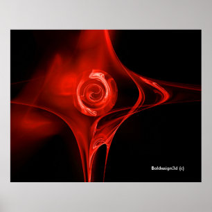 ROTE FRAKTAL ROSE IN SCHWARZ POSTER