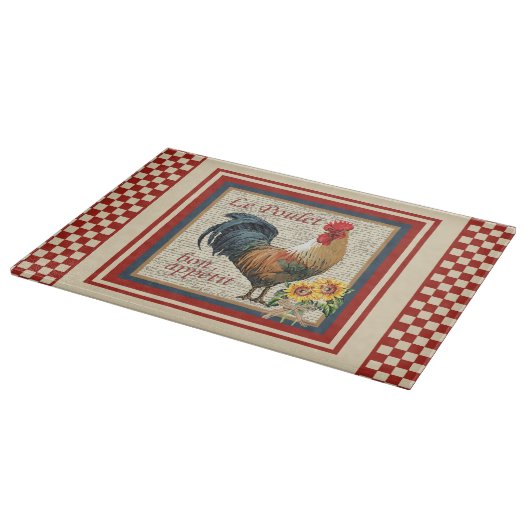 Rote Franzosen Country Rooster Le Poulet Schneidebrett (Ecke)