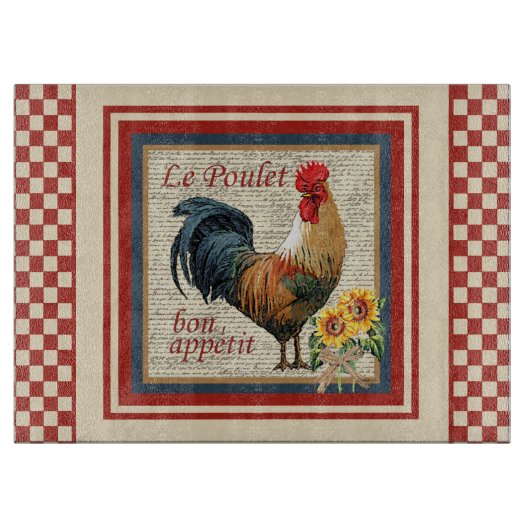 Rote Franzosen Country Rooster Le Poulet Schneidebrett (Vorderseite)