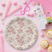 Rote französische Leinwand Blumenpapier Teller (Party)