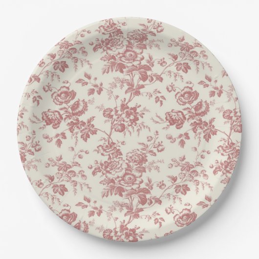 Rote französische Leinwand Blumenpapier Teller (Vorderseite)