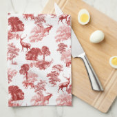 Rote französische Toile Deer Forest Geschirrtuch (Viertel Falte)