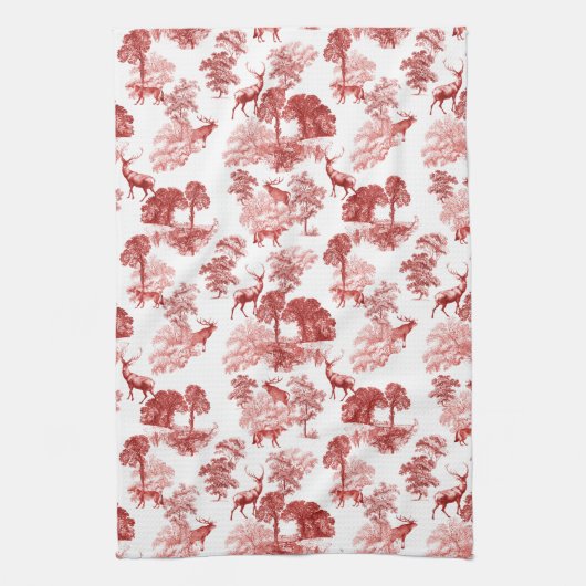 Rote französische Toile Deer Forest Geschirrtuch (Vertikal)