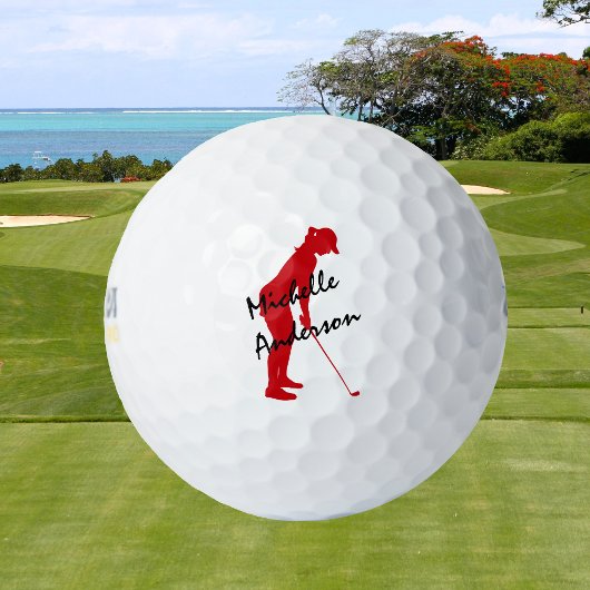 Rote Frau Golfer Putting Golfball