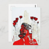 Rote Frau mit Rote Rosen Postkarte (Vorne/Hinten)