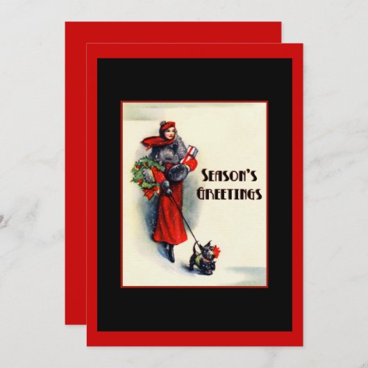 Rote Frau mit Scottish Terrier Open House Einladung (Vorne/Hinten)