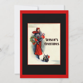 Rote Frau mit Scottish Terrier Open House Einladung