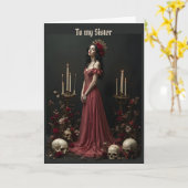 Rote Frau mit Skulls Schwester Birthday Karte (Gelbe Blume)