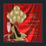 Rote Frauen und Gold Geburtstagsparty Satin Einladung<br><div class="desc">Die Geburtstagsfeier der Frau in Rot und Gold lädt mit schönen goldenen Glitzer-High-Heel-Schuhen, Goldballons, Champagner und Perlen auf rotem Satin-Hintergrund. Diese elegante Rot-Gold-Geburtstagsfeier lässt sich leicht an Ihre Veranstaltung anpassen, indem Sie einfach Ihre Details in den Schriftart-Stil und Farbe, Wortlaut und Layout Ihrer Wahl einfügen. Sie können auch Champagner und...</div>