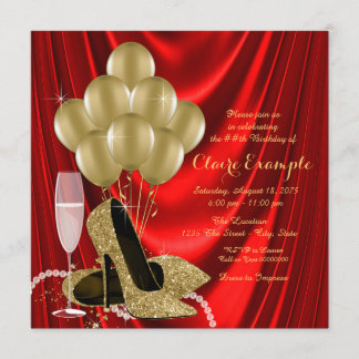 Rote Frauen und Gold Geburtstagsparty Satin Einladung