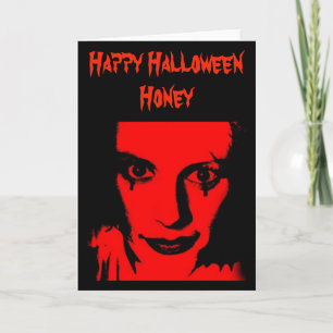 Rote Frauengesicht, Gruselig, Halloween-Grußkarte Karte
