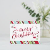 Rote frohe Weihnachten, Schneeflocken & Diagonale Feiertagspostkarte (Stehend Vorderseite)